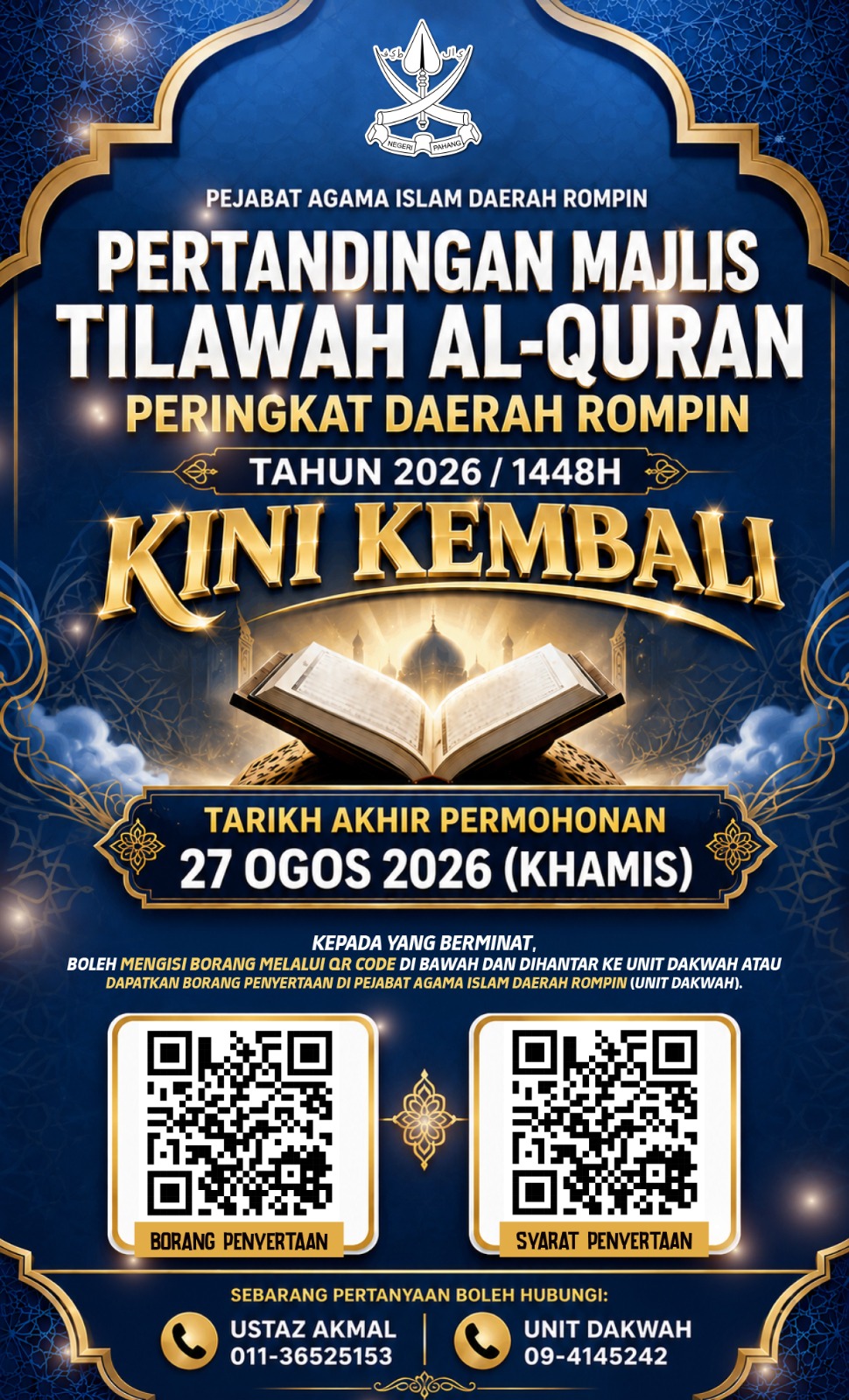 PERTANDINGAN MAJLIS TILAWAH AL-QURAN PERINGKAT DAERAH ROMPIN